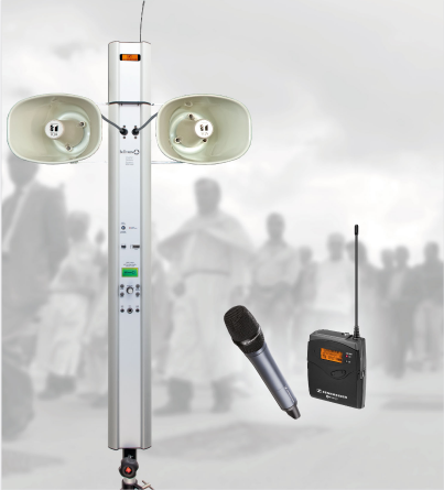 Sistema audio portatile per processioni, processioniere, trombe processionali, pali